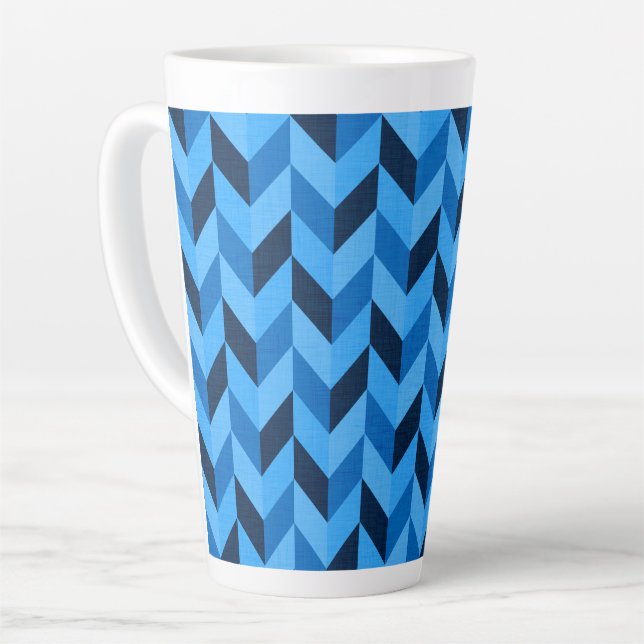 Caneca De Café Latte Padrão de Herringbone em azul (Ângulo esquerdo)