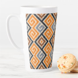 Caneca De Café Latte Padrão de ikat africano clássico laranja e azul