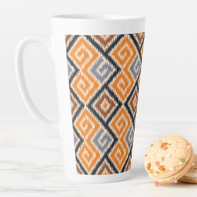 Caneca De Café Latte Padrão de ikat africano clássico laranja e azul (In Situ)