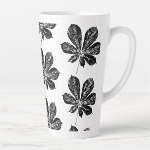 Caneca De Café Latte Padrão de Impressão de Folha de Castanha Preta e B