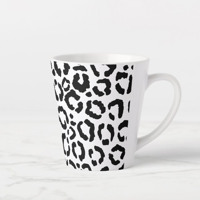 Caneca De Café Latte Padrão de Impressão do Animal Leopardo Branco Negr (Direita)