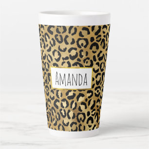 Caneca De Café Latte Padrão de impressão do Leopard em Dourado e pret