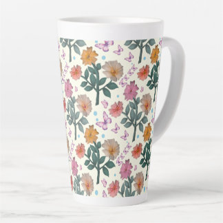 Caneca De Café Latte Padrão de Jardim Floral Borboleta