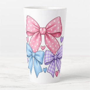 Caneca De Café Latte Padrão de Laço de Fita Fofo – Laço Rosa Azul e Rox