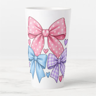 Caneca De Café Latte Padrão de Laço de Fita Fofo – Laço Rosa Azul e Rox