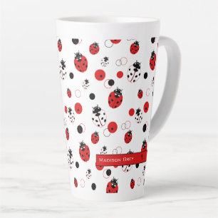 Caneca De Café Latte Padrão de Ladybug vermelho, preto e branco simple