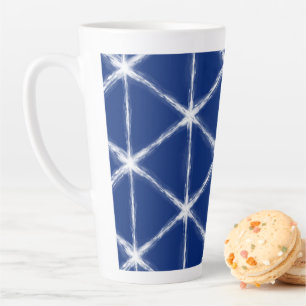 Caneca De Café Latte Padrão de Linhas Shibori Azul e Branco