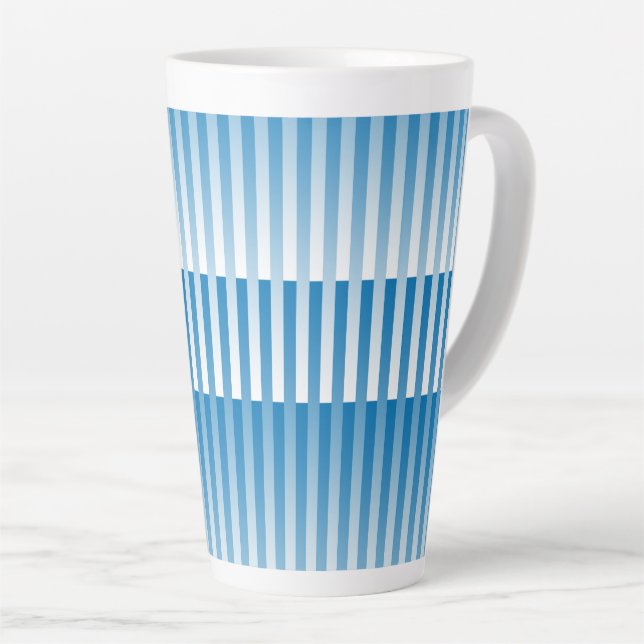 Caneca De Café Latte Padrão de Listras Brancas Azuis (Ângulo direito)