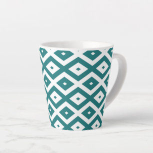 Caneca De Café Latte Padrão de losango branco e teal