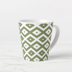 Caneca De Café Latte Padrão de losango verde-oliva e branco