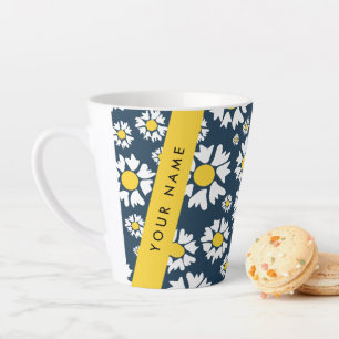 Caneca De Café Latte Padrão de Margaridas, Margaridas Brancas, Seu Nome