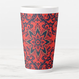 Caneca De Café Latte Padrão de Medalhões Persas Luxuosos Vermelhos e Az