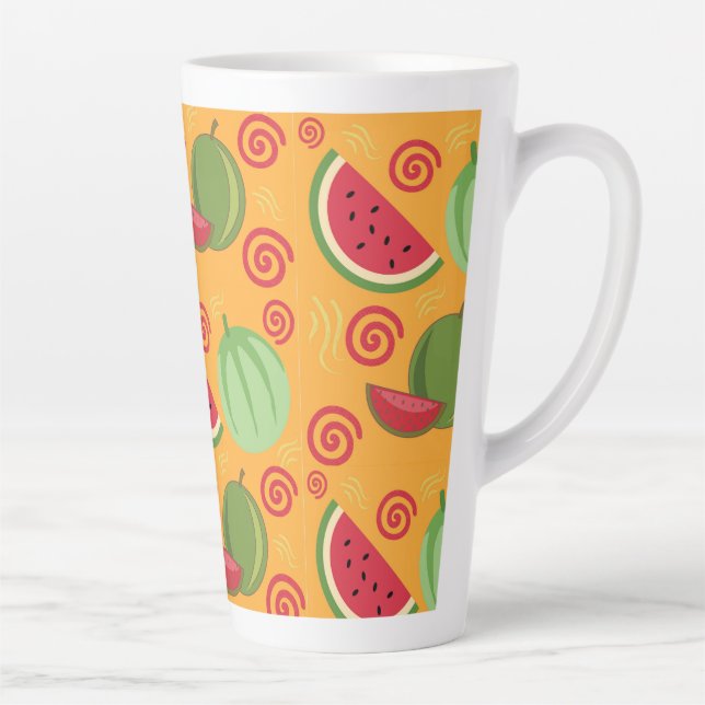 Caneca De Café Latte Padrão de Melancia Feliz (Direita)