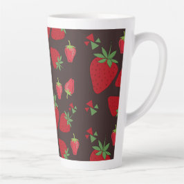 Caneca De Café Latte Padrão de morangos misterioso e elegante