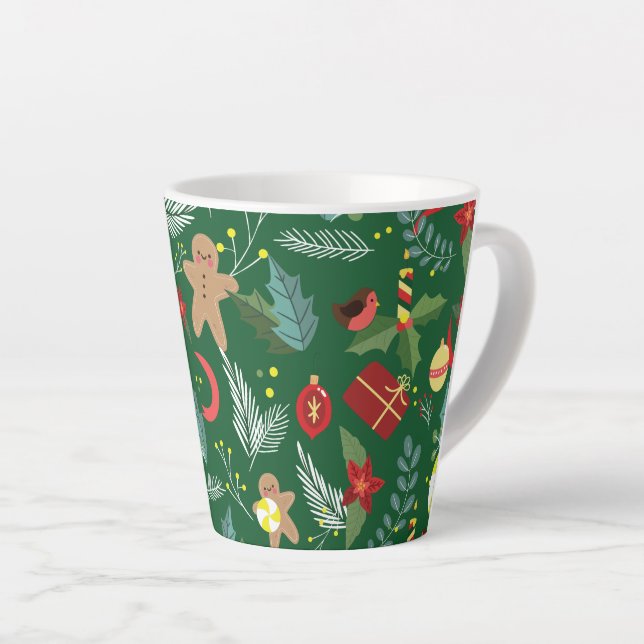 Caneca De Café Latte Padrão de Natal 5 (Ângulo direito)