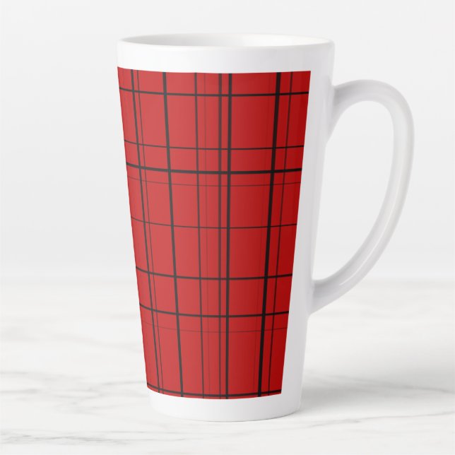 Caneca De Café Latte Padrão de natal da xadrez vermelha (Direita)