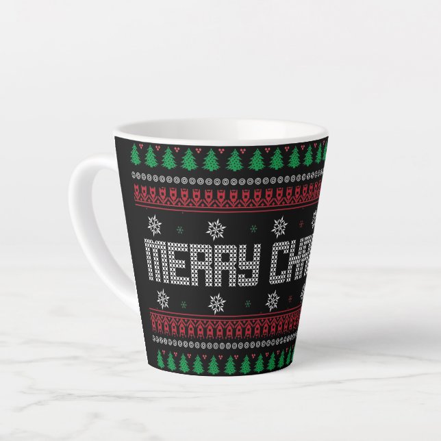 Caneca De Café Latte Padrão de Natal Feliz e Feliz (Ângulo esquerdo)