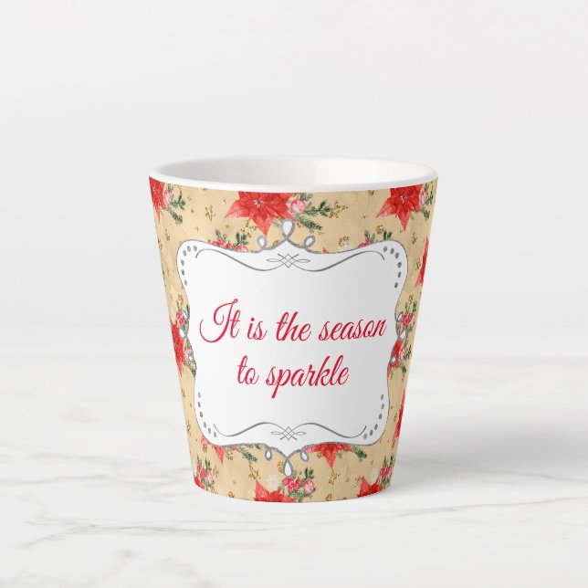 Caneca De Café Latte Padrão de Natal Floral Personalizado (Frente)