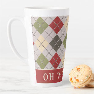 Caneca De Café Latte Padrão de Natal Rustic Argyle Personalizado