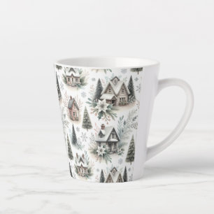 Caneca De Café Latte Padrão de Nevasca de Cabana de Inverno