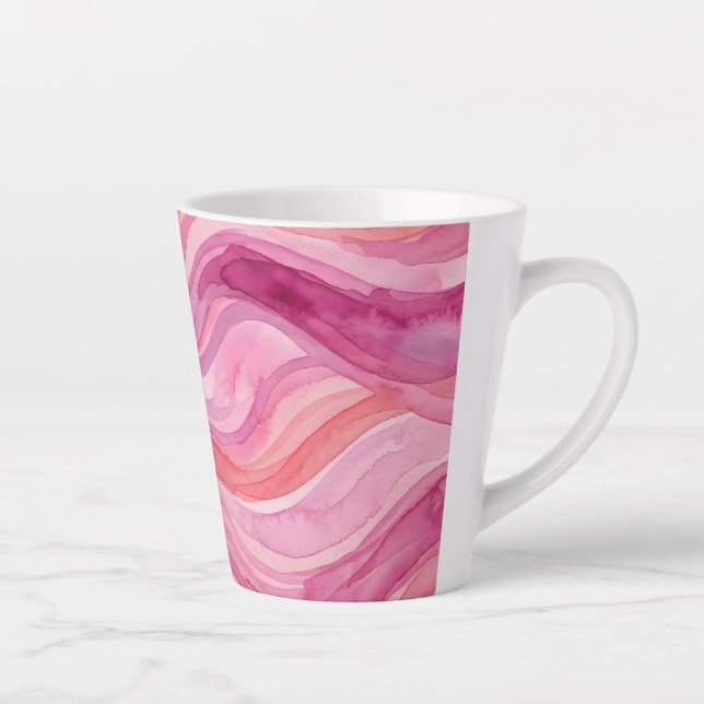 Caneca De Café Latte Padrão de Ondas de Aquarela Rosa (Direita)