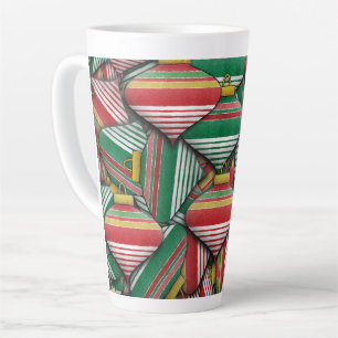 Caneca De Café Latte Padrão de Ornamento Listrado Vermelho e Verde Retr