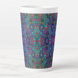 Caneca De Café Latte padrão de paisley de pavão cósmico