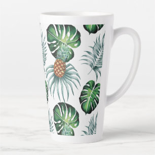 Caneca De Café Latte Padrão de Palmeira da Selva Tropical de Aquarela d