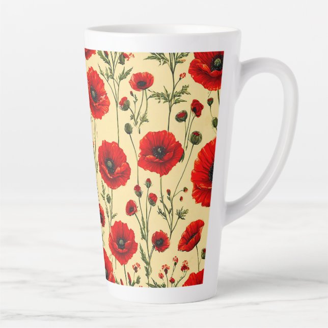 Caneca De Café Latte Padrão de papoulas vermelhas (Direita)