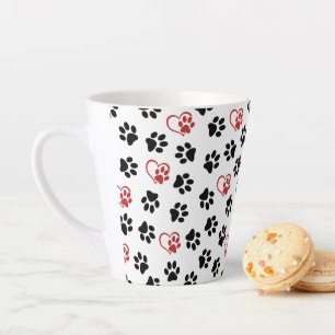 Caneca De Café Latte Padrão De Patas, Patas Negras, Patas Vermelhas, Co