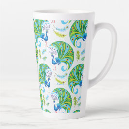 Caneca De Café Latte Padrão de Pavão e Penas