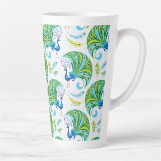 Caneca De Café Latte Padrão de Pavão e Penas