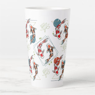 Caneca De Café Latte Padrão de Peixe Koi Japonês