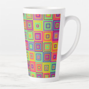 Caneca De Café Latte Padrão de Quadrados Geométricos Coloridos
