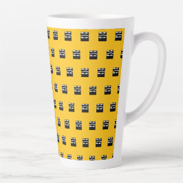 Caneca De Café Latte Padrão de Quadrados Ousados Laranja, Preto e Branc