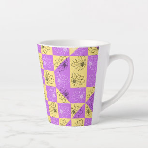Caneca De Café Latte Padrão de quadro de controlo sem costura da flor d