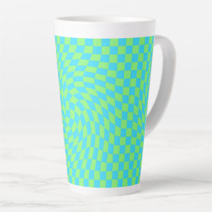 Caneca De Café Latte Padrão de Quadro de Verificação Vermelhos e Azul C