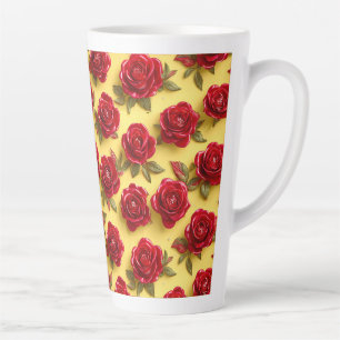 Caneca De Café Latte Padrão de rosas vermelhas