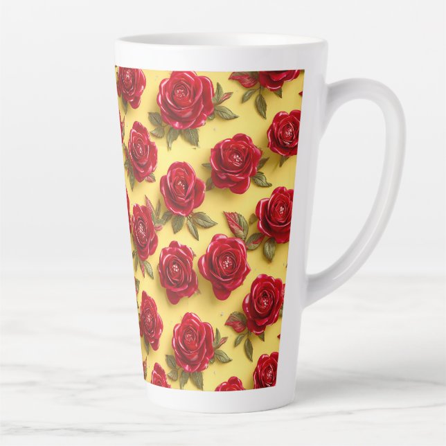 Caneca De Café Latte Padrão de rosas vermelhas (Direita)
