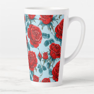 Caneca De Café Latte Padrão de rosas vermelhas