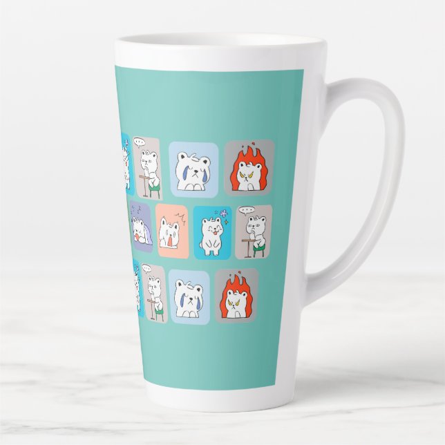 Caneca De Café Latte padrão de rostos de ursos  (Direita)