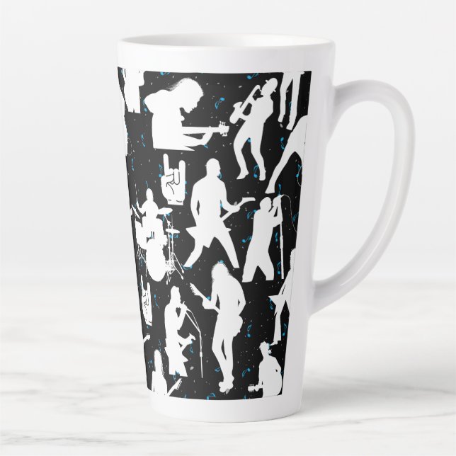 Caneca De Café Latte Padrão de silhueta de Banda rochosa.w preto BG (Direita)