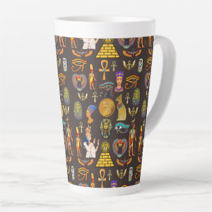 Caneca De Café Latte Padrão de Símbolo Hieroglífico Egípcio Antigo