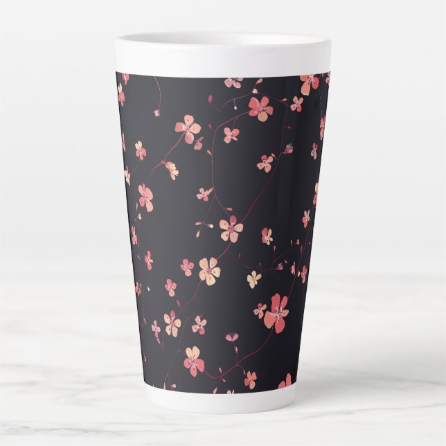 Caneca De Café Latte Padrão de Sonho Floral Escuro (Frente)