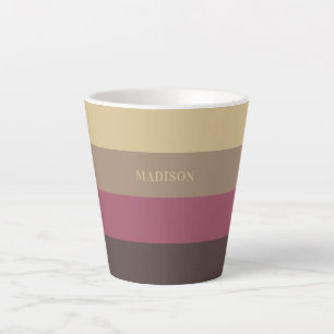 Caneca De Café Latte Padrão de Stripes de Nome Personalizado