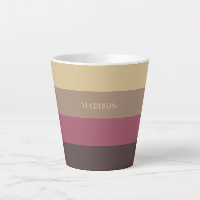 Caneca De Café Latte Padrão de Stripes de Nome Personalizado (Frente)