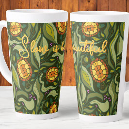 Caneca De Café Latte Padrão de tartarugas inspiradoras Slow is Beautifu