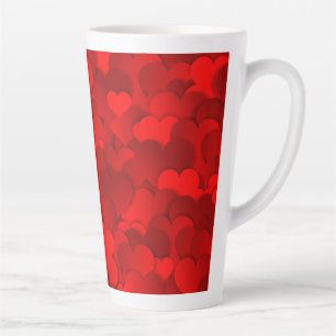 Caneca De Café Latte Padrão de Textura de Corações de Amor Vermelho Rom