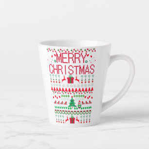 Caneca De Café Latte Padrão de Tricô de Suéter Feio de Natal Alegre
