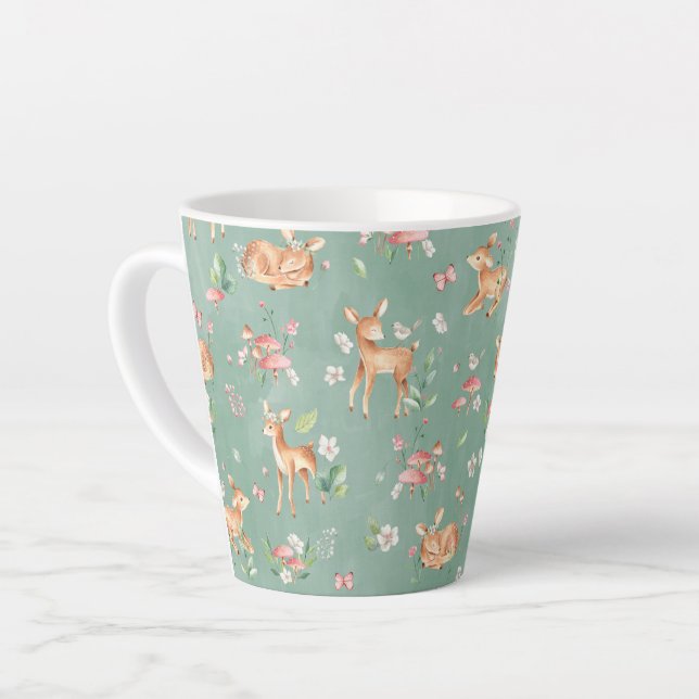 Caneca De Café Latte Padrão de Veado de Cores Aquáticas Cutas (Ângulo esquerdo)